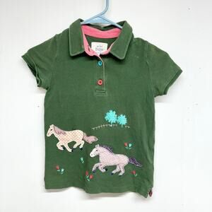 Mini Boden Green Collared Horse Farm Summer Polo Girls 9-10Y